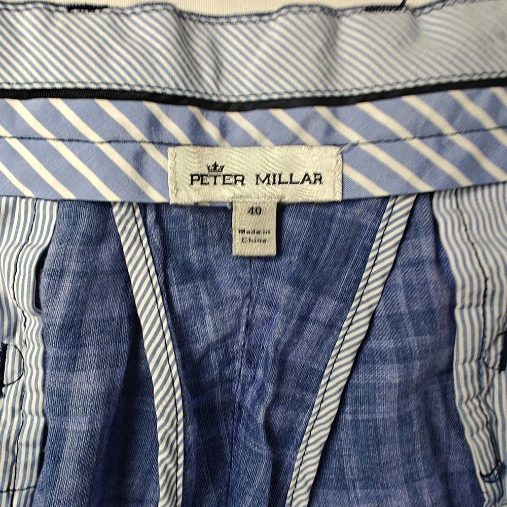 Peter Millar Crown Mens 40 Blue Plaid 100% Linen Shorts MS22B14